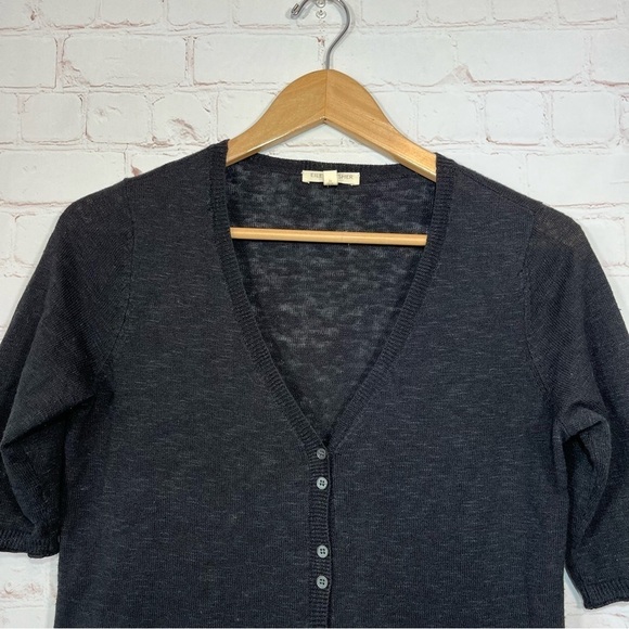 Eileen Fisher Linen Cardigan Womens Size PP Black V Neck Short Sleeve - Picture 2 of 8